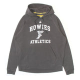 Gray hoodie with white 'Howies Athletics' text and a running foot with tape and wings